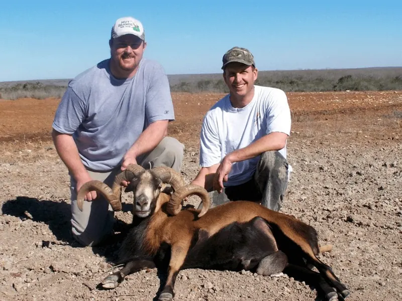 Two hunters with rams taken on the ranch